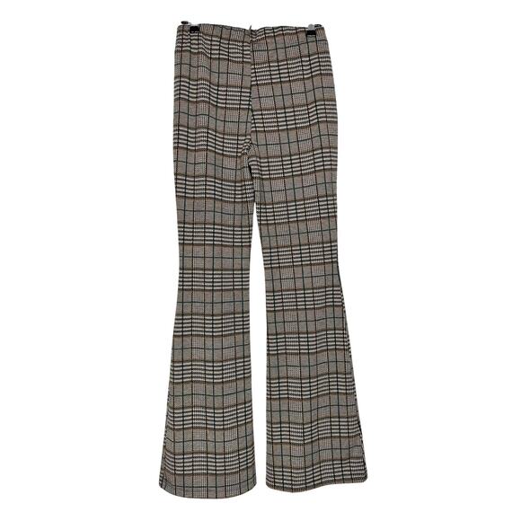 Abercrombie & Fitch High Rise Pull On Plaid Flare Pants | Black Tan | SZ S - Picture 3 of 10